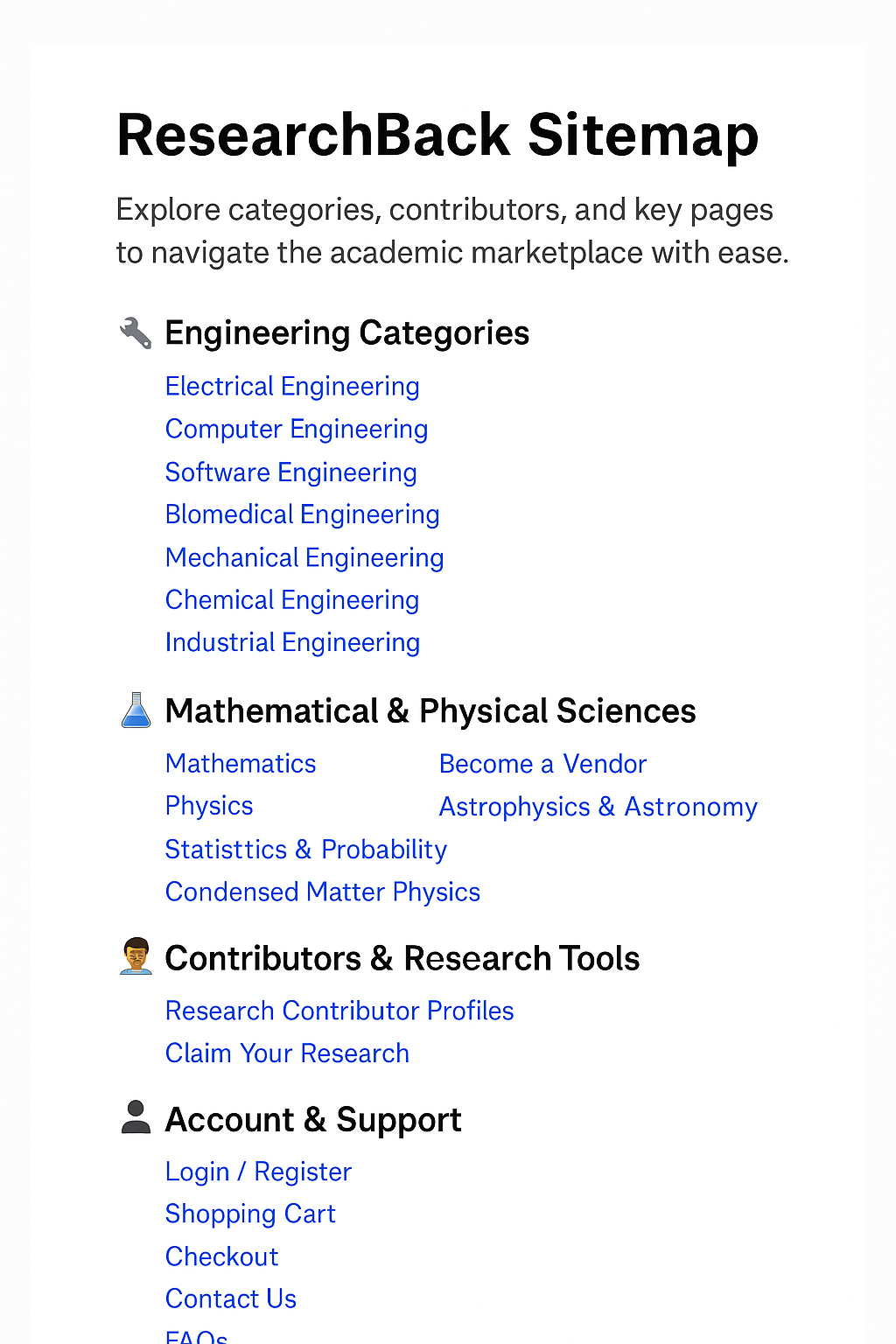 ResearchBack Sitemap